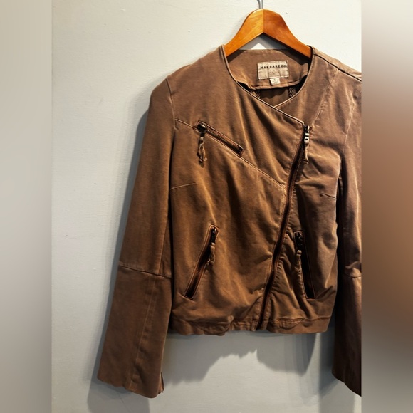 Stylish Women's Brown moto Jacket bodycon boho medium neutral pockets western - Picture 13 of 16